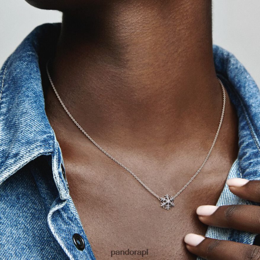 srebro Akcesoria Pandora Naszyjnik z błyszczącymi płatkami śniegu DFDN801