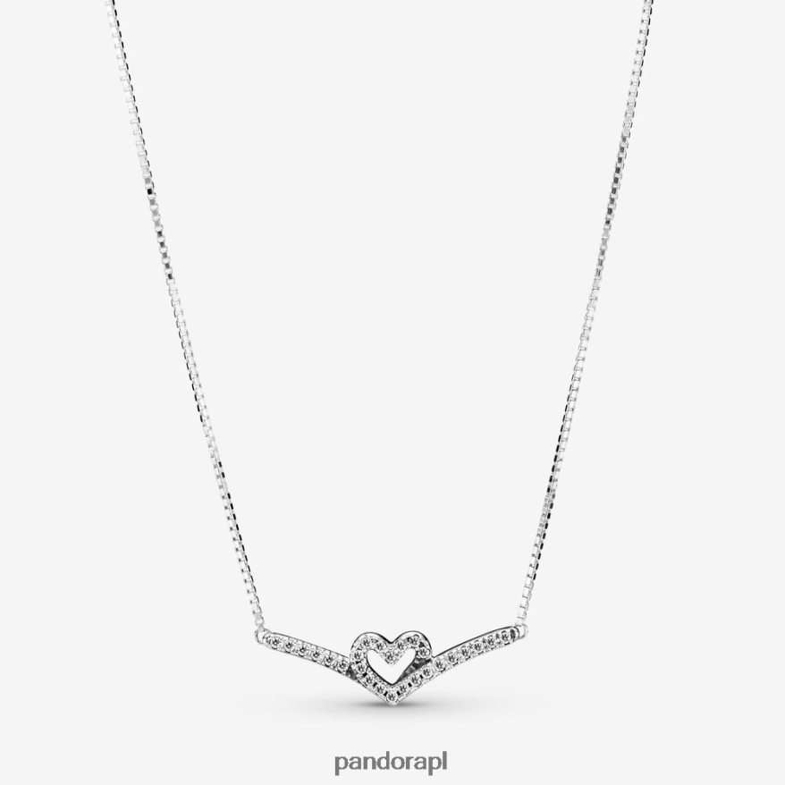 srebro Akcesoria Pandora błyszczący naszyjnik collier w kształcie serca typu Wishbone DFDN774