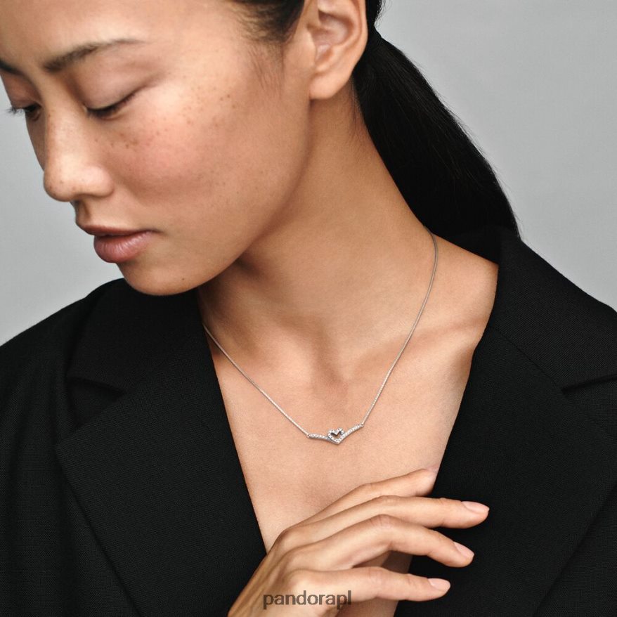 srebro Akcesoria Pandora błyszczący naszyjnik collier w kształcie serca typu Wishbone DFDN774