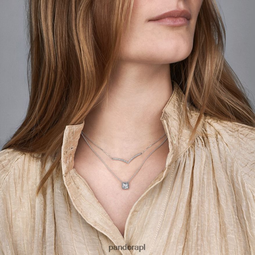 srebro Akcesoria Pandora kwadratowy, błyszczący naszyjnik aureola DFDN715