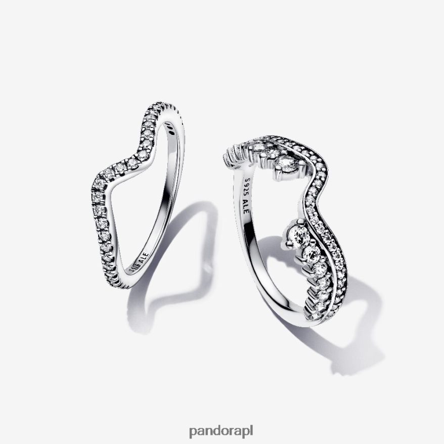 standardowy kolor Akcesoria Pandora zestaw błyszczących, asymetrycznych pierścionków w kształcie fali DFDN607