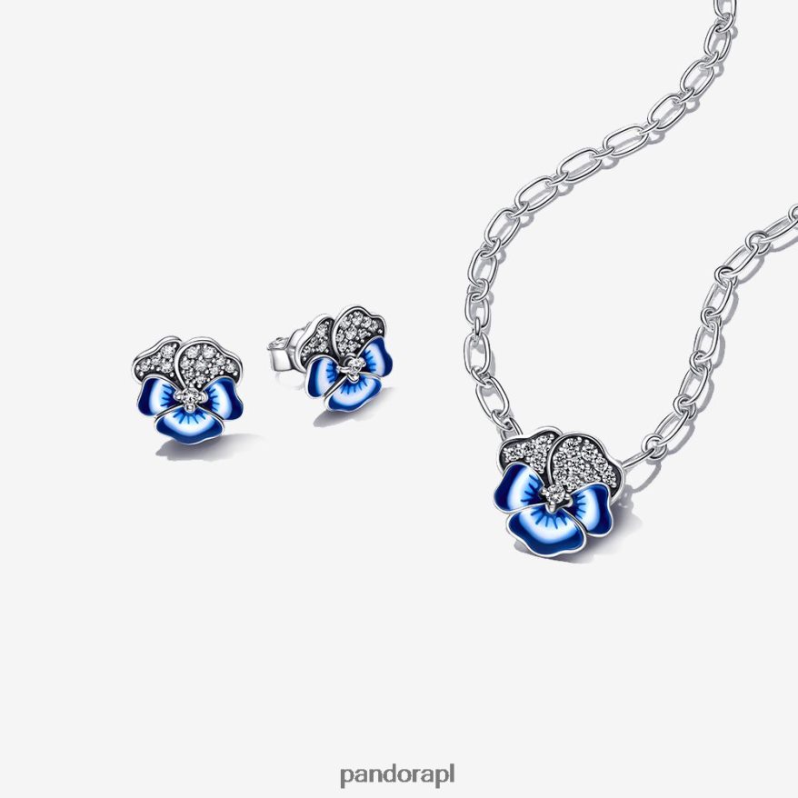 kolor standardowy/niebieski Akcesoria Pandora Zestaw naszyjników i kolczyków w kształcie bratka DFDN770