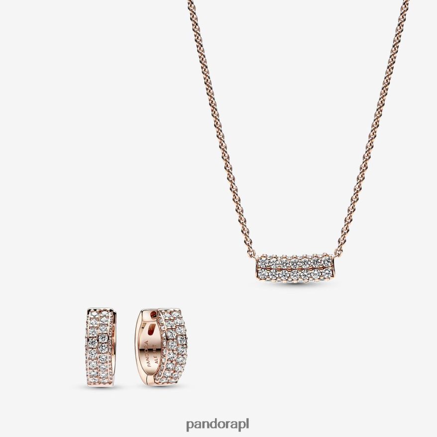 standardowy kolor Akcesoria Pandora Dwurzędowy zestaw naszyjników i kolczyków Pave Rose DFDN771