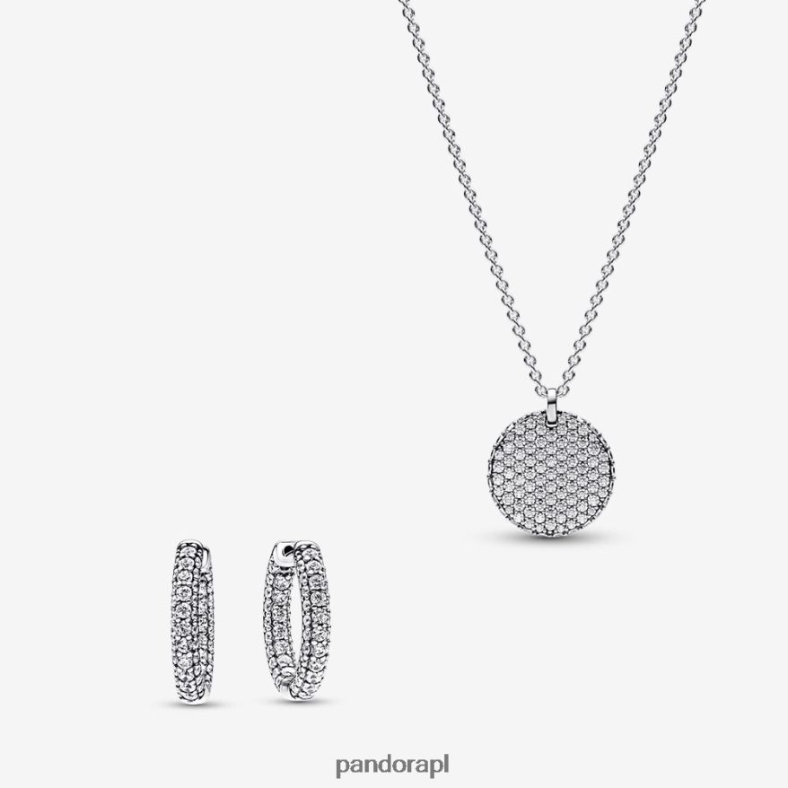 standardowy kolor Akcesoria Pandora Zestaw Pave z okrągłym naszyjnikiem i kolczykami DFDN764
