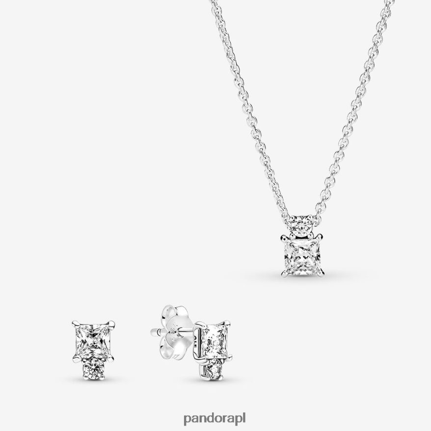 standardowy kolor Akcesoria Pandora błyszczący okrągły i kwadratowy naszyjnik i zestaw kolczyków DFDN768