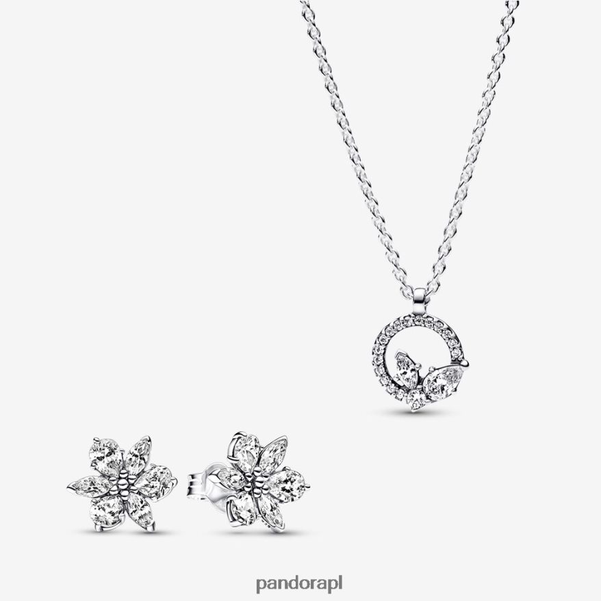 standardowy kolor Akcesoria Pandora błyszczący zestaw zielnika, naszyjnik i kolczyki w kształcie koła i klastra DFDN777